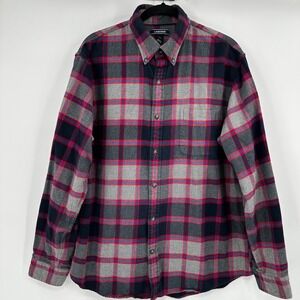 Lands End Mens Large Traditional Fit Flannel Button Down Shirt Plaid Long Sleeve